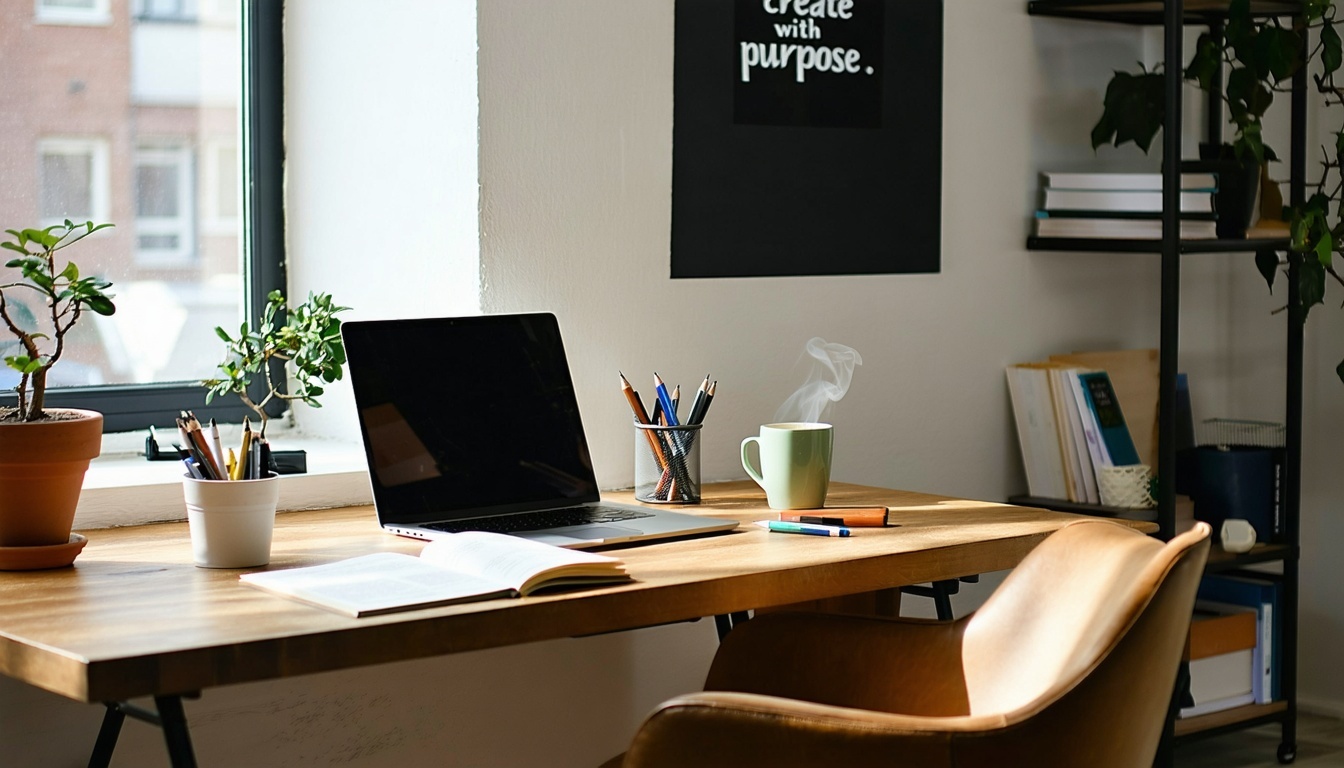 spazio minimalista con laptop su scrivania